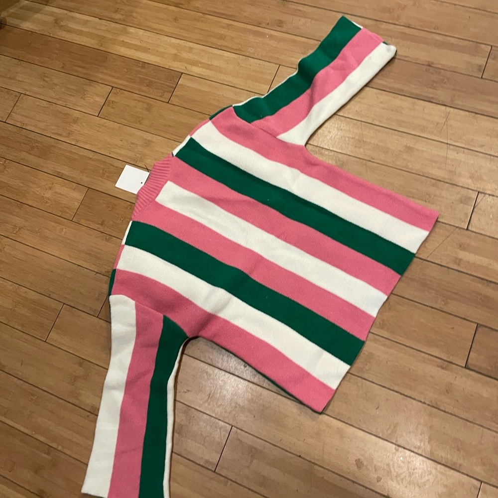Bold Striped Pink, Green & Cream Cardigan Sweater - Picture 3 of 8